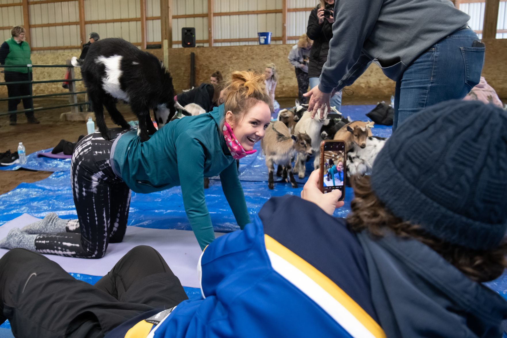 Baby goat yoga at Longmeadow Rescue Ranch